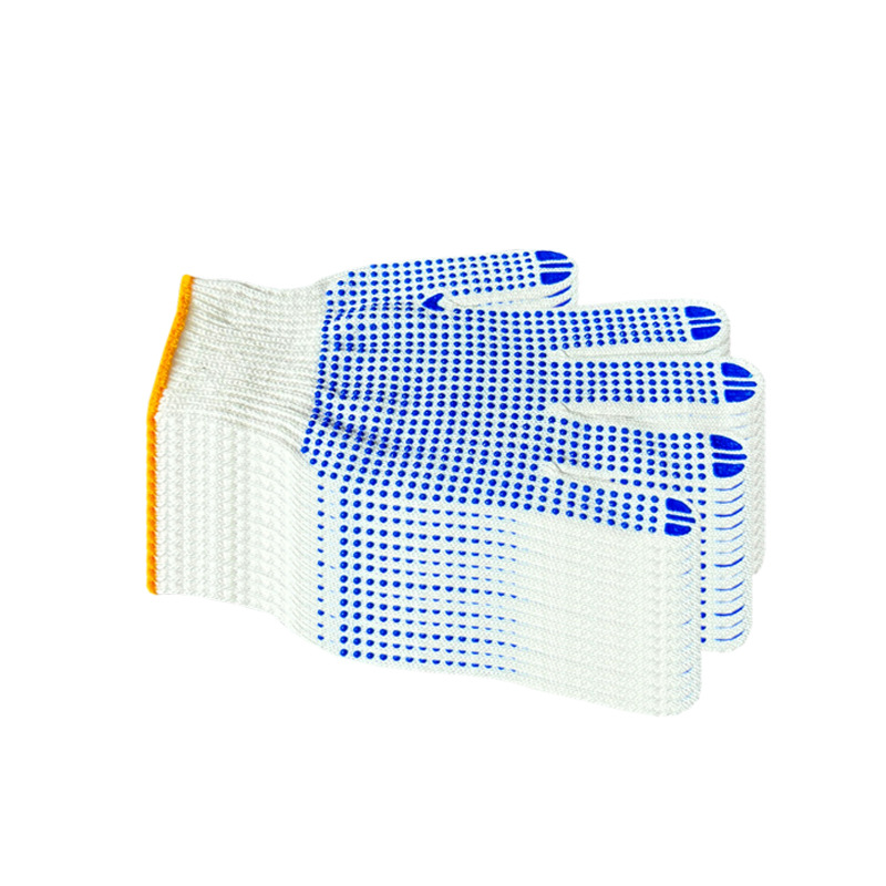 Guantes de protección laboral resistentes al desgaste punto plástico impresión espesa puntos de goma de perla guantes de hilo blanco antideslizante guantes de algodón de trabajo protección