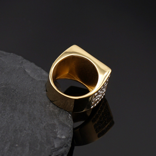 European and American brand new luxury men's ring, full of diamonds, 316 stainless steel square diamond Hip Hop ring