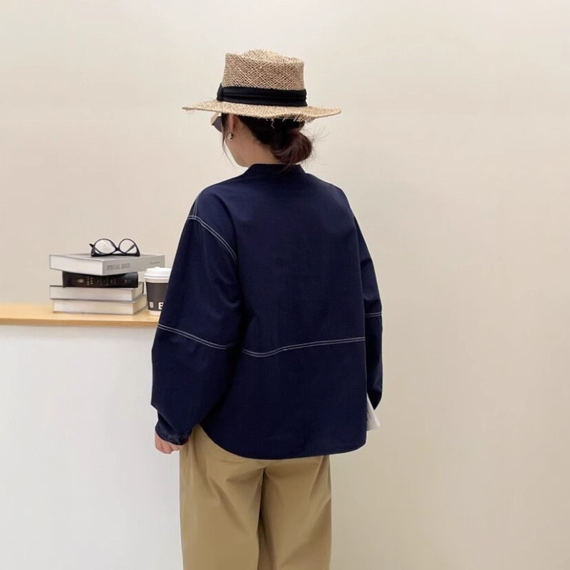 长袖衬衫 2025秋季新款 文艺宽松立领上衣女简约显瘦打底衬衣8163|undefined