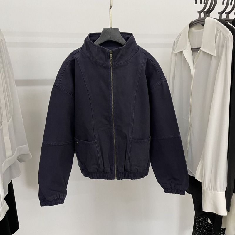 Designer Vintage Unisex Style Elastic Hem Denim Bomber Jacket Second-Hand Small Coat