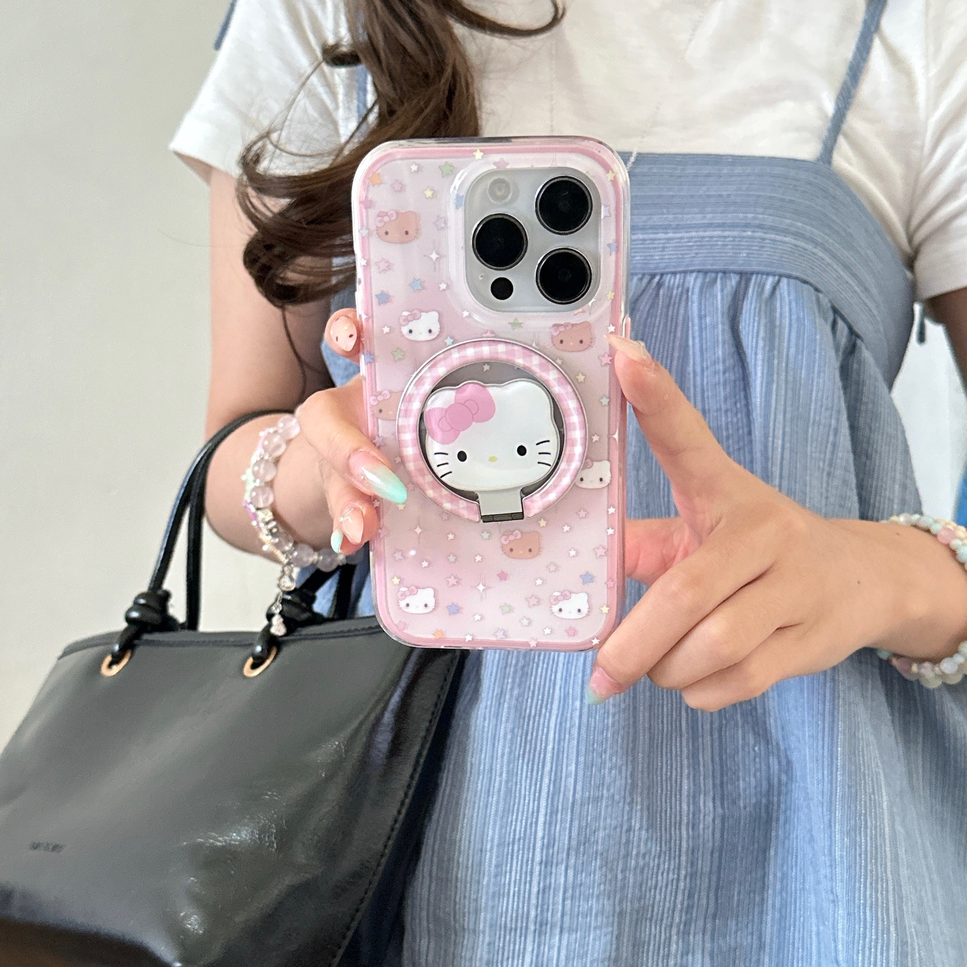 La base florece las estrellas KT cat para iPhone15/16 Apple 15ProMax funda para teléfono móvil 14 Girl Heart 16P