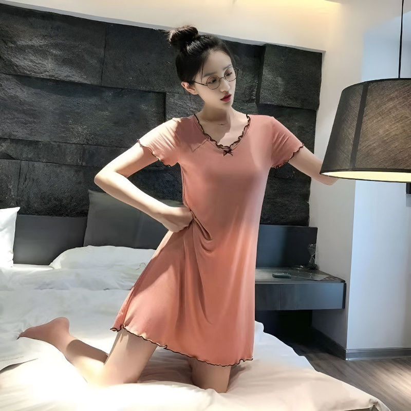 Carefully Selected Modal Nightgown with Breast Pads for Women Summer Ins Pure Lust Style Thin One-Piece Breast-Wrapped Pajamas Soft and Breathable