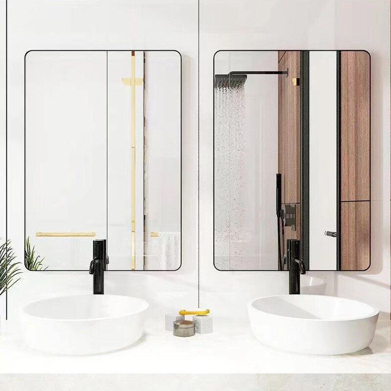 Espejo de baño de pared de ángulo recto simple marco de aleación de aluminio inodoro sin perforaciones