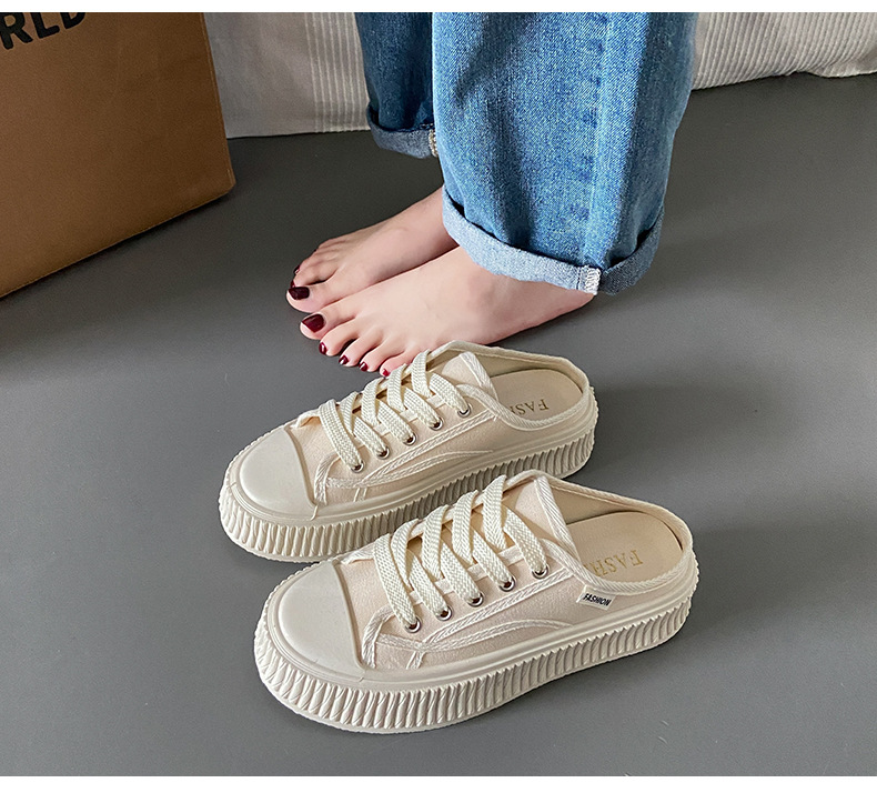 2024 verano nuevos zapatos de galleta ins moda versión coreana de todos los zapatos de lona de arrastre medio zapatos casuales de estudiante de suela gruesa_voghion.com