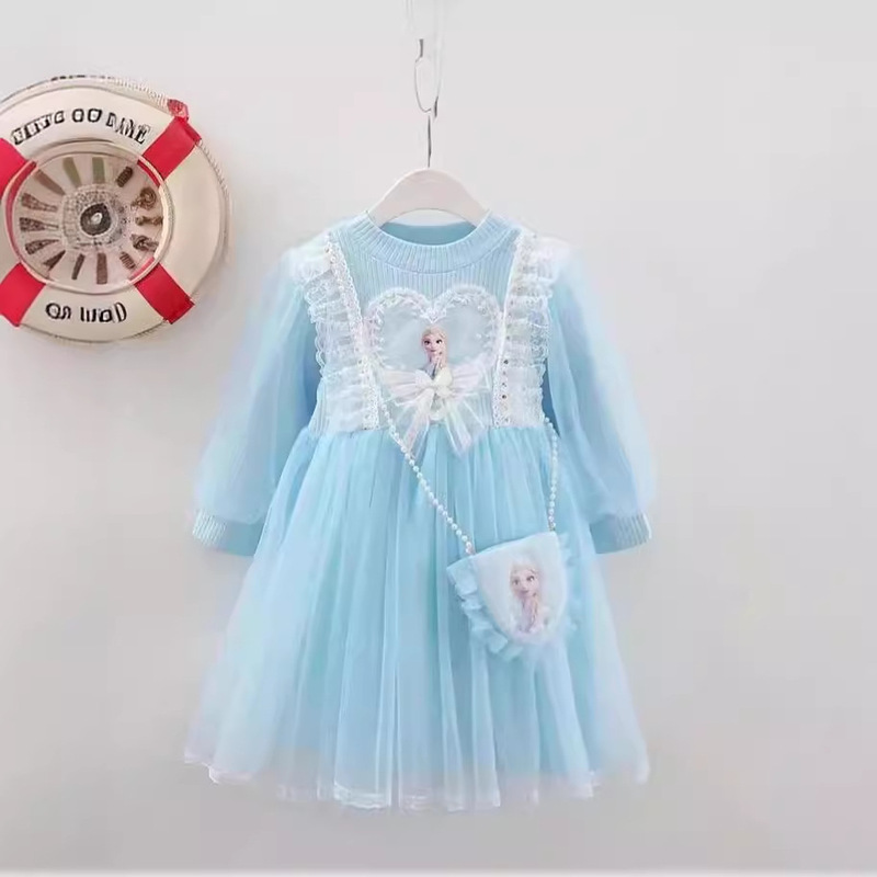 Girl's Yarn Dress Spring and Autumn Baby's Western Style Dress Girl's Long Sleeve Autumn Dress Children's Dress Princess Aisha Dress