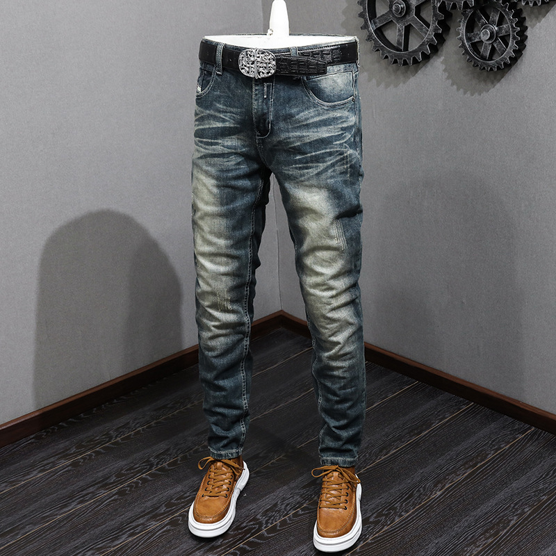 Celebrity Style Retro Vintage Color Stretch Ripped Jeans for Men Slim Fit Skinny Pants [Men's Style] Jsn802 Men