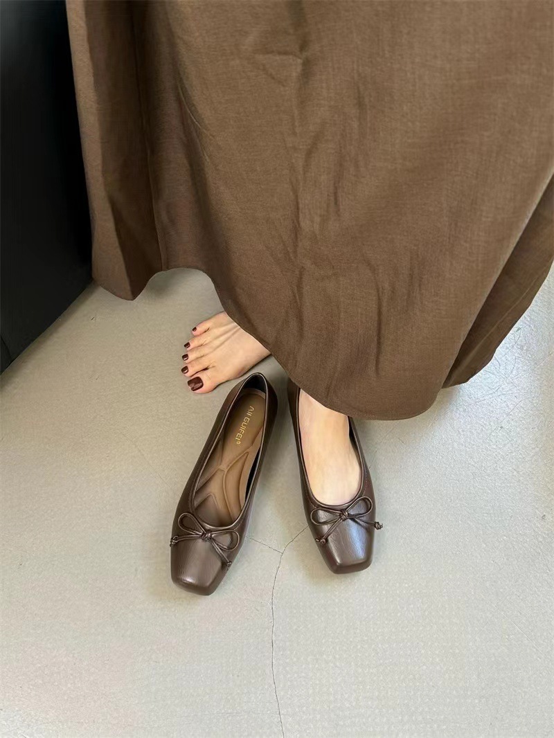 Silver Single Shallow Mouth Bow Spring Autumn High-end French Style Evening Flat Fashion Women's Versatile Shoes_vogvips.com