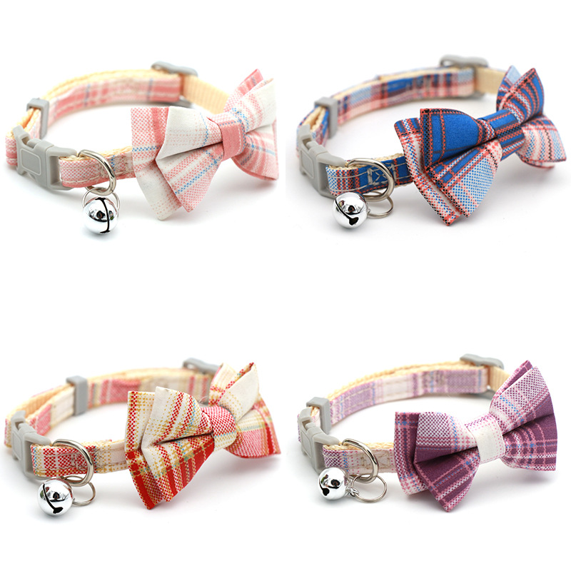 寵物線條格子可拆卸蝴蝶結項圈