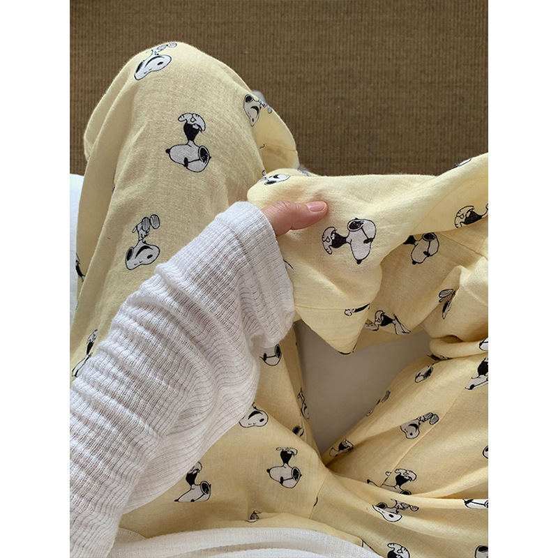 韩版可爱少女卡通史努比印花长裤睡裤女春秋款休闲裤子家居裤外穿|undefined