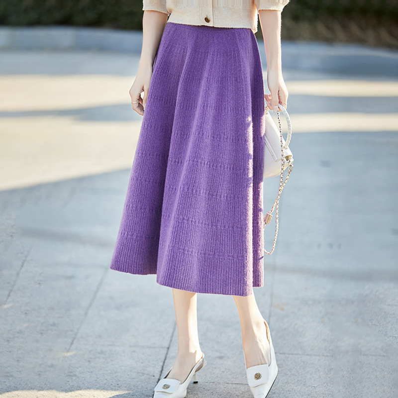 Solid Color Wool Skirt 2025 Autumn and Winter New Women's High Waist Pure Color Umbrella Skirt Korean Style Mid-Length Wool Skirt