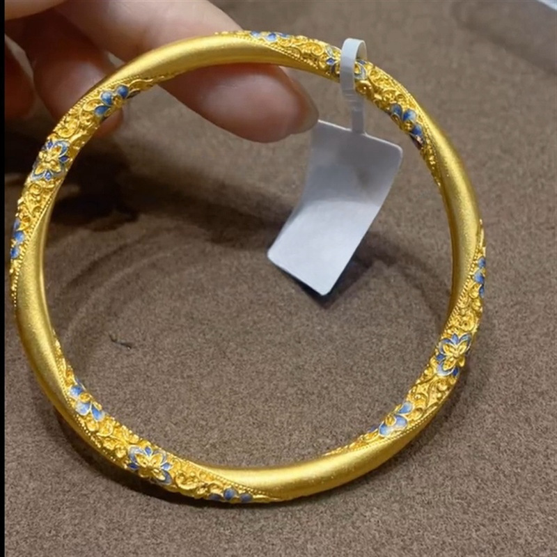 High-grade Blue and White Enamel | Mobius Orchid Silk Bracelet Flowers Like Brocade Ancient Method Gold National Style Jewelry