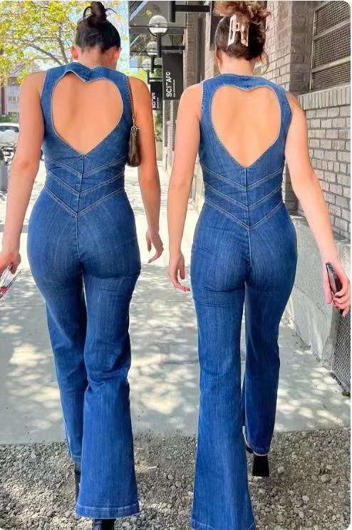 hot style spring new slim slim fashion street retro style high waist denim jumpsuit_mkmklike.com