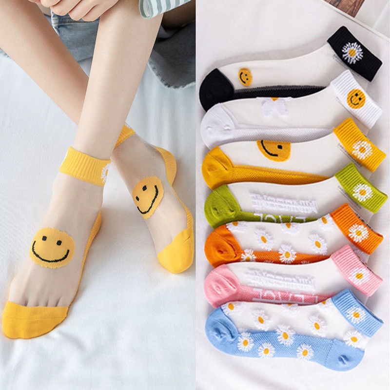 Little Daisy Socks Women's Korean Style Short Socks Stockings Women's Summer Thin Crystal Socks Boat Socks Women's Socks Covers Shallow Mouth Invisible Socks