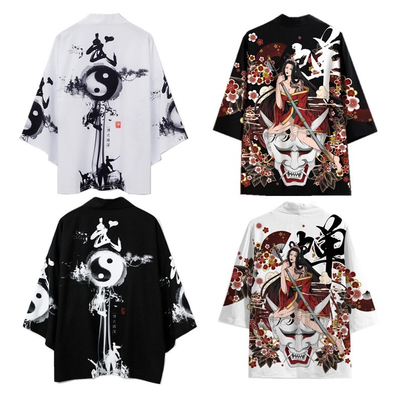 Cross-border New 2022 Kung Fu Digital Printing Japanese-style Harajuku Kimono Cape Jacket Pajamas Cardigan Summer
