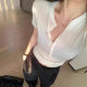 Senior Old Qian Feng Short-sleeved Knitted Sweater Women's Slim-fit Shoulder Top 2025 Summer khaki V-neck T-shirt Ice Silk Interior