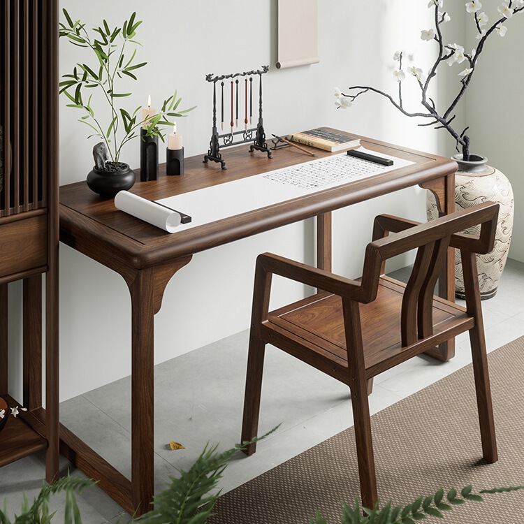 New Chinese-Style Walnut Calligraphy Desk Solid Wood Desk Painting Desk Writing Desk Home Calligraphy Painting Writing Desk Office L&