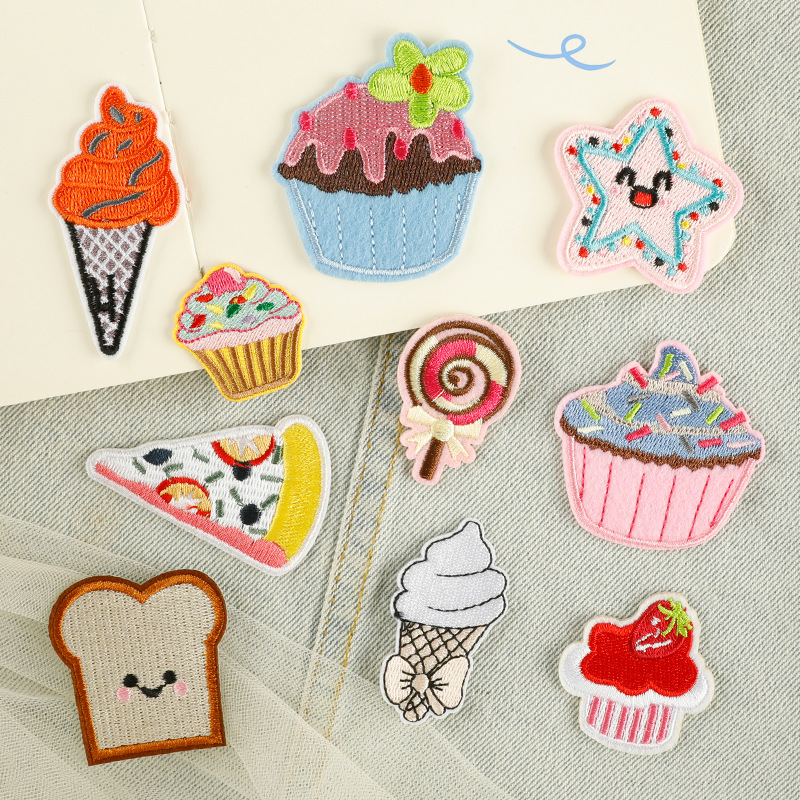 电脑绣花标鞋帽徽章服装辅料卡通食物蛋糕冰淇淋刺绣布标配饰布贴