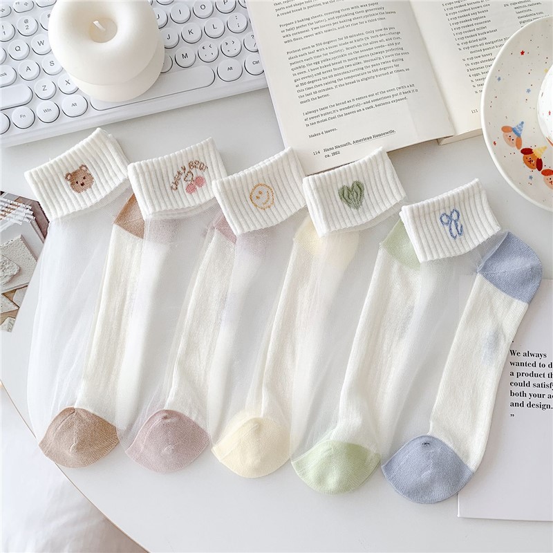 Women's Summer Thin Nude Color Socks, Cute Short Socks, Cool and Breathable Air Conditioning Socks, Little Bear Women's Socks
