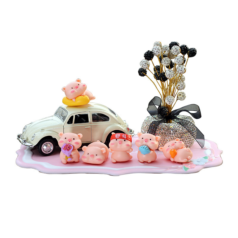 Coche rojo rojo neto cerdito adornos de coche diosa consola central de coche con incrustaciones de diamantes decoración de macetas creativo y lindo