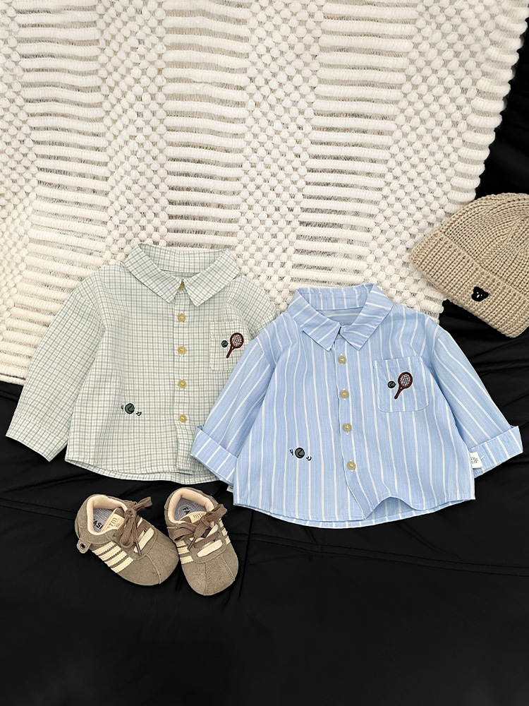 Camisas guapos de otoño para niños con rayas extranjeras de cuello de polo ropa casual primavera y otoño ropa universal para bebés