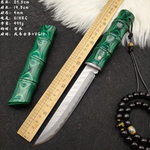竹报一体龙骨67层大马士革钢户外直刀高硬度锋利收藏刀水果刀