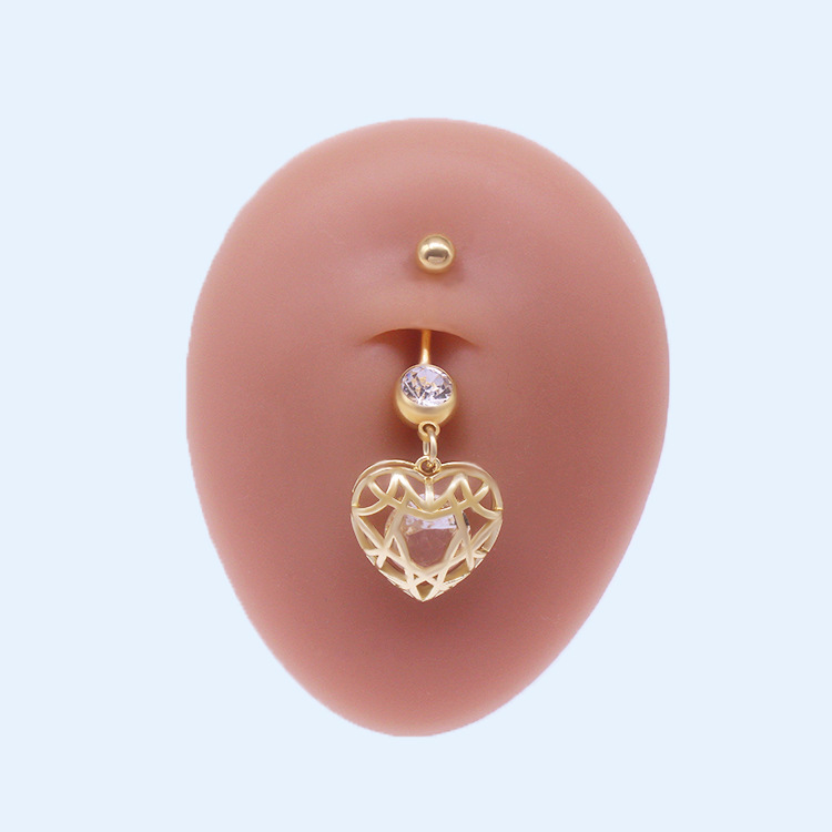 Heart Shaped Butterfly Belly Button Ring With Rhinestones_voghion.com