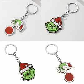 跨境新款圣诞绿毛怪Grinch木质品钥匙扣挂件圣诞节格林奇装饰品