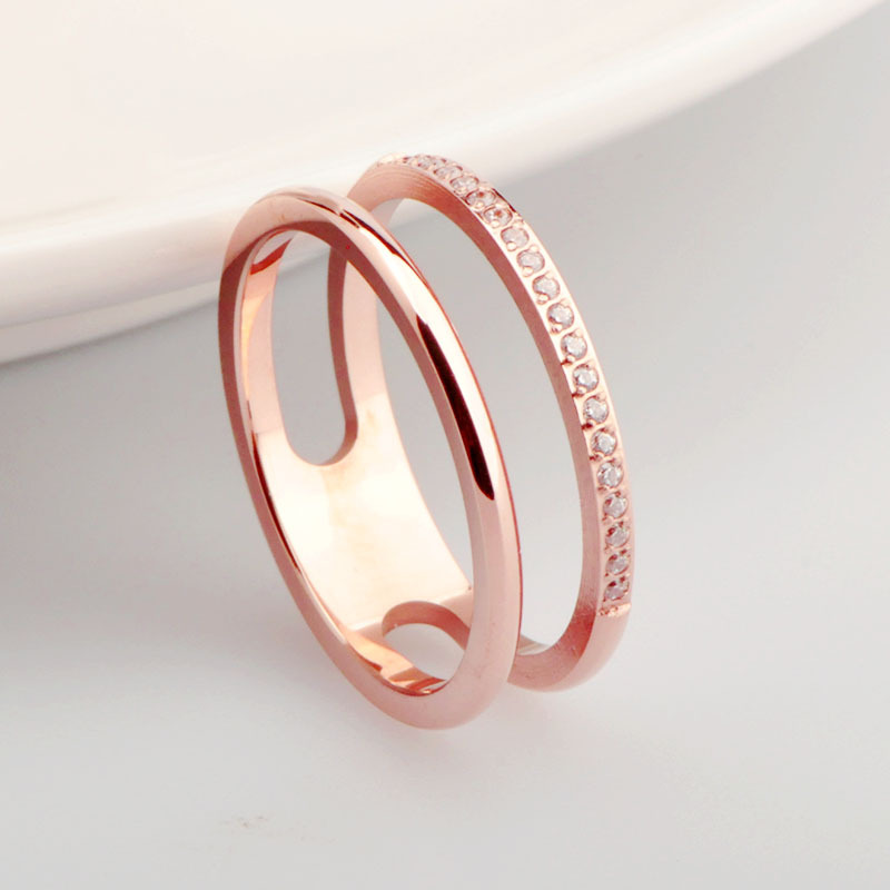 Zircon Inlay Material Rings Classification Titanium Steel Rose Gold Plated Simple Style Inlay Geometric Zircon Rings