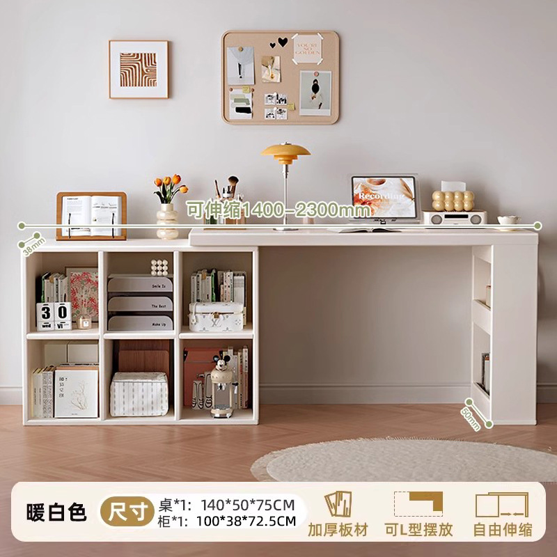 Escritorio de madera maciza, escritorio de estudio para el hogar para estudiantes, estantería, sala de estar integrada, mesa larga, banco de trabajo, escritorio retráctil para computadora