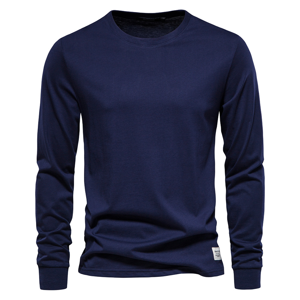 T-shirt in puro cotone con strato interno da uomo a maniche lunghe in tinta unita a maniche lunghe alla moda autunno nuovo_voghion.com
