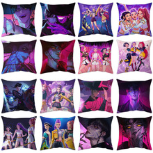 kpop猎魔女团抱枕套跨境韩流明星恶魔猎人双面印花沙发装饰靠垫套