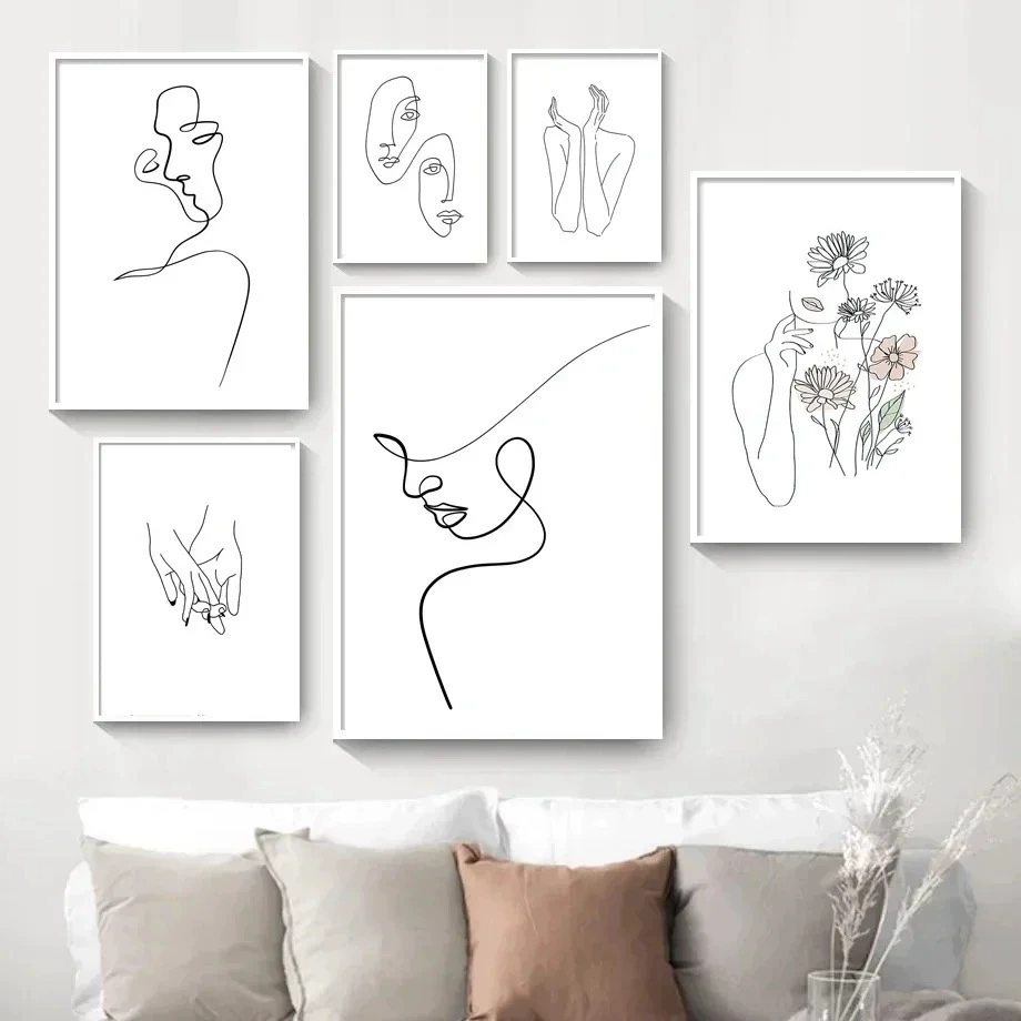 Простой линейный рисунок персонажа на холсте, настенная картина для дома и гостиной, высококлассная фоновая живопись для ресторана