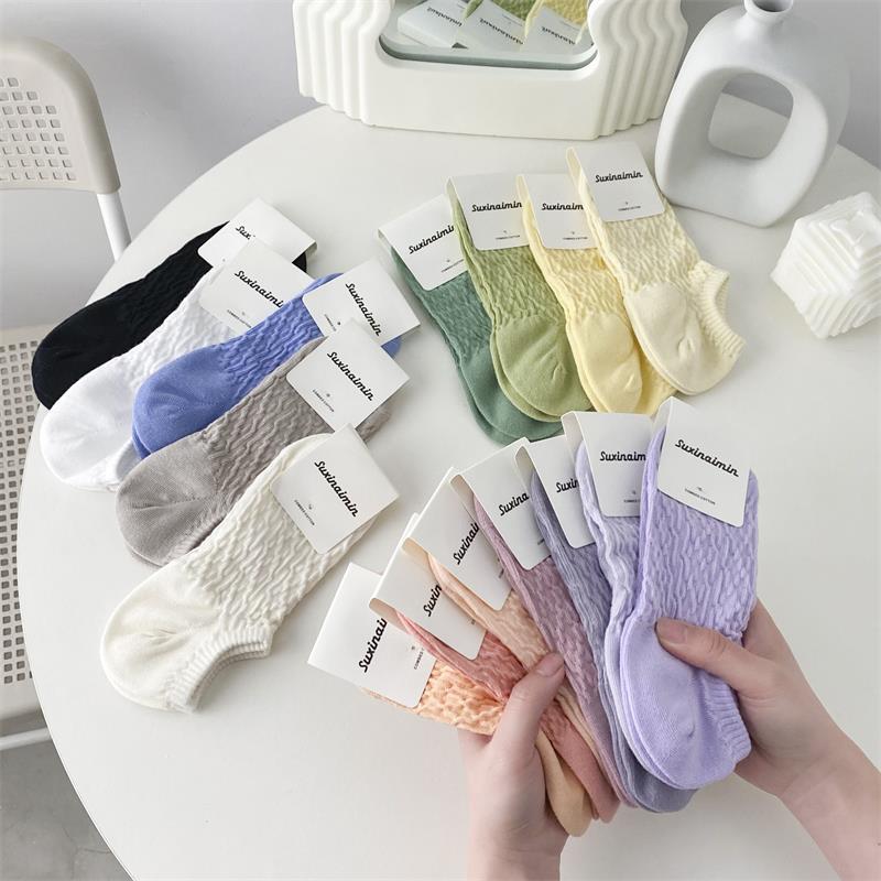 Color crema boca baja calcetines de tobillo invisibles calcetines de algodón de color sólido de las mujeres calcetines de caramelo de malla ins moda verano calcetines transpirables