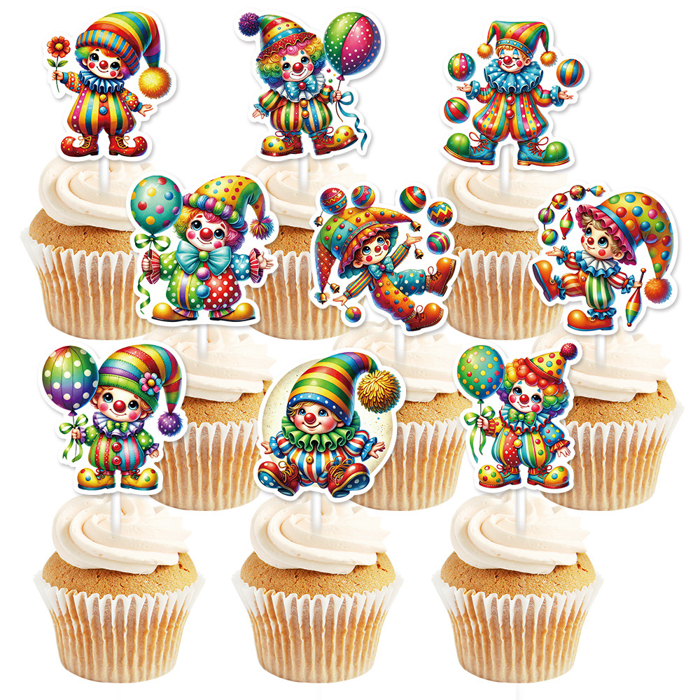 Nuevo carnaval transfronterizo decoración de pasteles circo lindo payaso decoración de fiesta de cumpleaños pequeña tarjeta de inserción