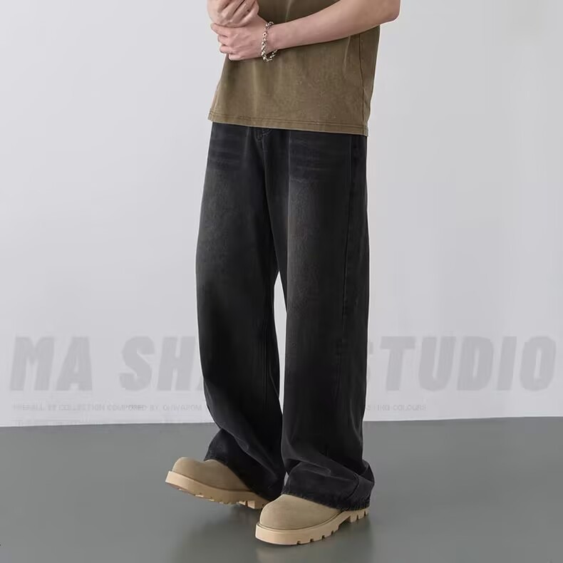 Herr jeans med lös rak passform i retrostil för hösten_voghion.com