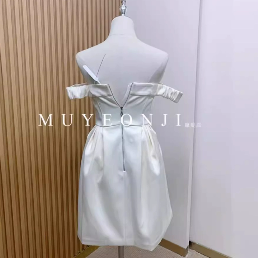 Short white dress, open shoulders, city style, Birthday gift