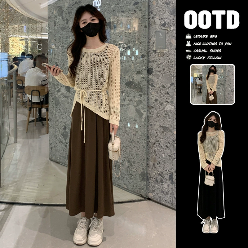 Черное платье на подтяжках для женщин, лето 2025, новинка ранней весны, миниатюрная длинная юбка, корейский стиль, костюм из двух предметов