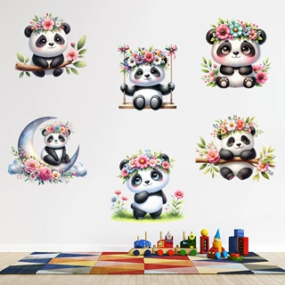 新款树枝熊猫月亮自粘墙贴画客厅卧室防水可移除装饰墙壁画KSG-50