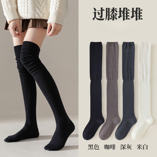 Socks Girl Annelar Red Walk Show Model Splicing High Calf Socks Vertical Stripes Autumn/Winter Long Socks Stacking Knee Protection Leggings for Women