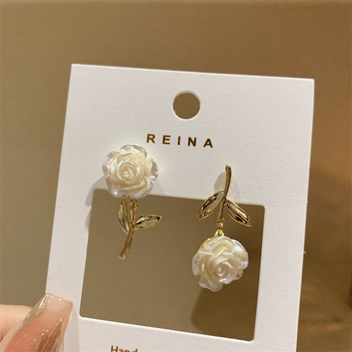 South Korea flower shell pearl silver earrings new tide pendant earrings stud earrings female temperament sterling silver