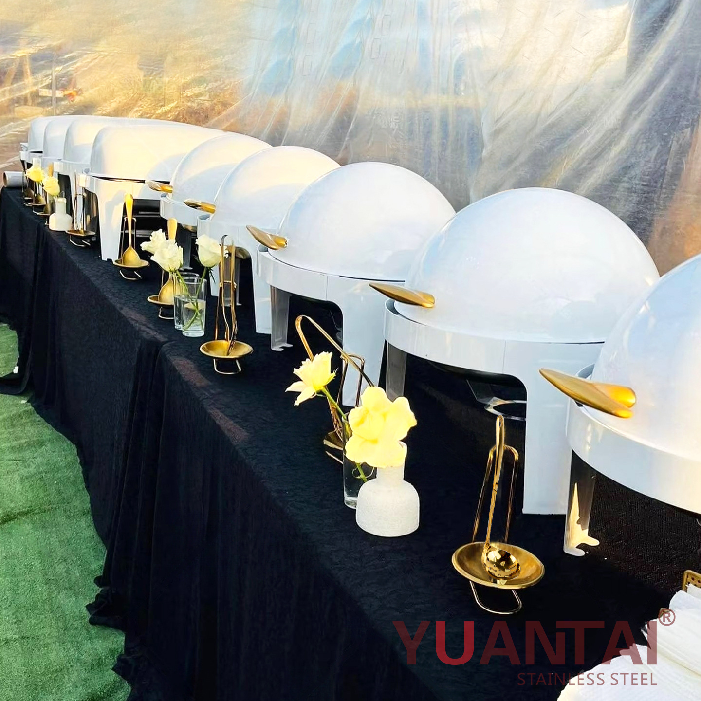 Acero inoxidable blanco full flap cocina de buffet hotel aislamiento buffet cocina rectangular redonda calefacción de desayuno visible