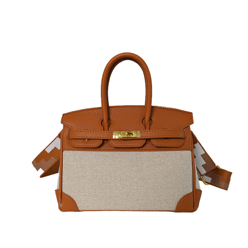 Cross-border nuevo bolso portátil de platino para mujeres 2026 moda lino empalme color contraste mochila de hombro