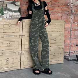 美式复古直筒工装满印迷彩裤男新款宽松百搭休闲阔腿拖地长裤子