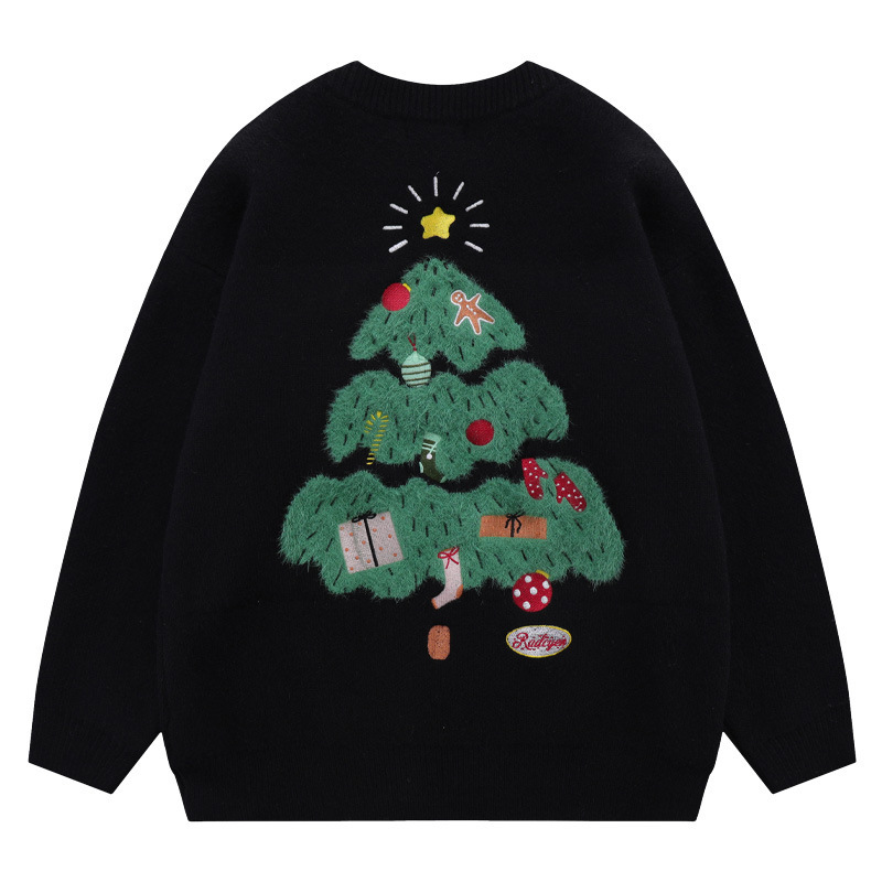 Explosiones transfronterizas de tamaño europeo de tamaño grande árbol de Navidad sensación de atmósfera tridimensional flocado camisetas de punto suéter hombre otoño invierno fábrica mayorista