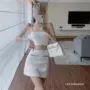 一字领高腰气质包臀两件套