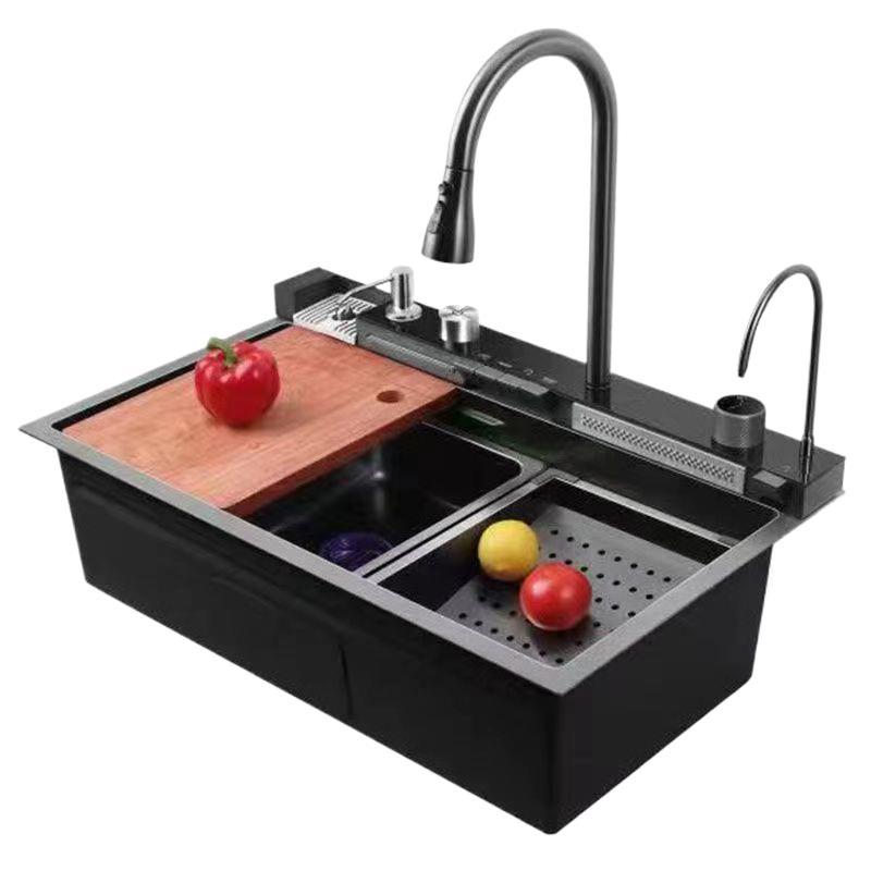 Lavado de verduras engrosado 304 piano panal cocina pantalla digital cascada de un solo tanque Nano fregadero de acero inoxidable Feiyu acero inoxidable