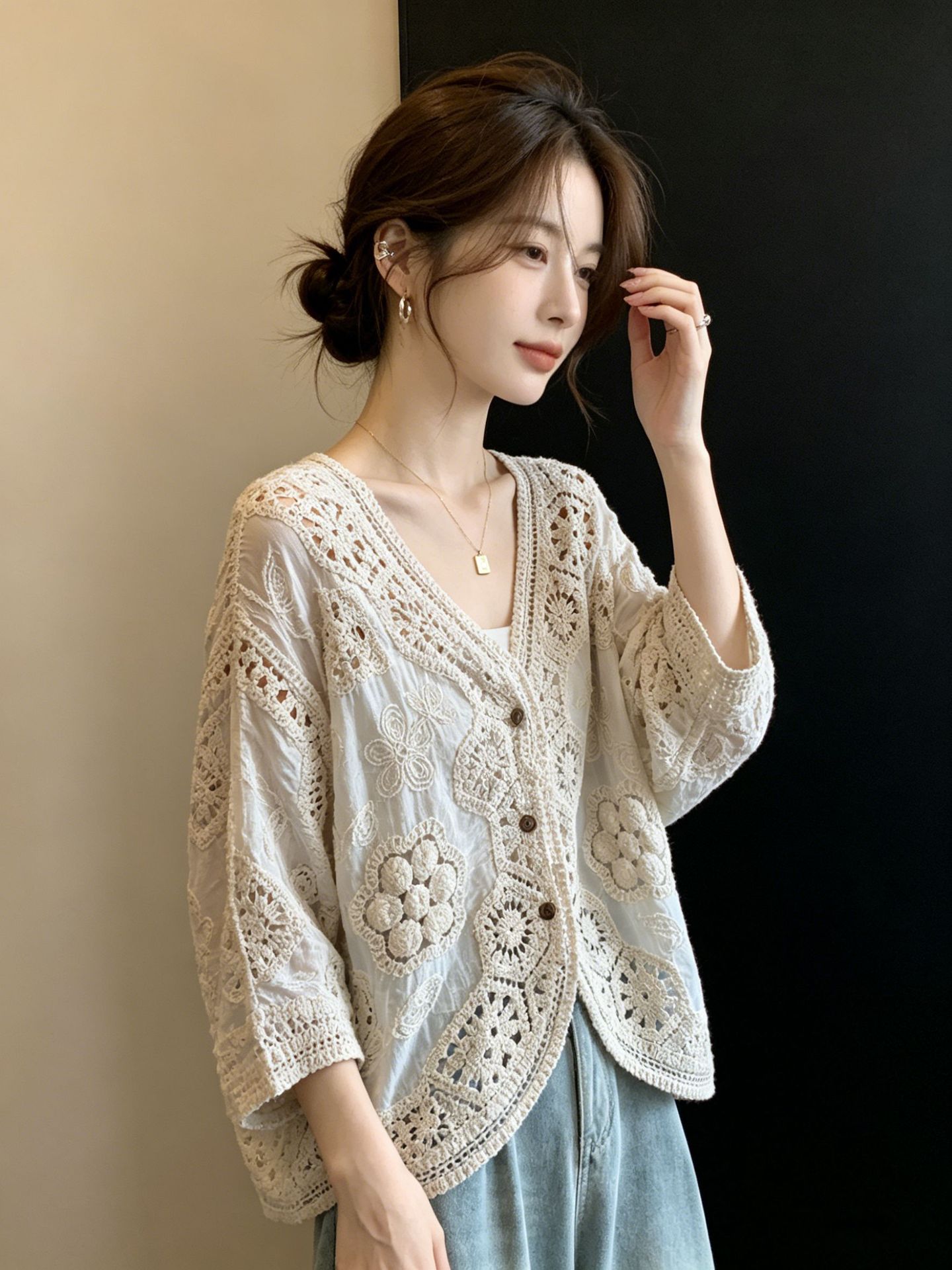 Áo chống nắng hở cổ tay bảy phần nữ phong cách trẻ trung — Màu ảnh