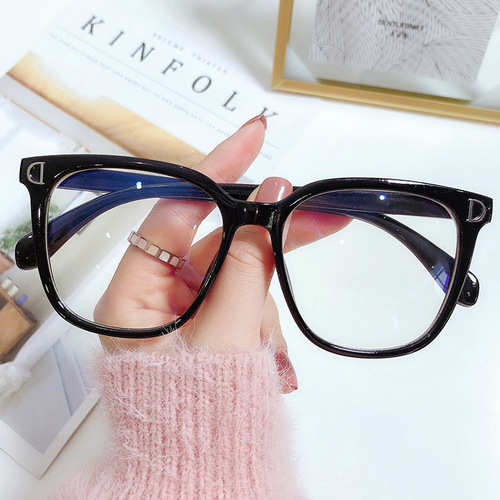 New D-shaped myopia glasses finished women Xiaohongshu ins internet celebrity without makeup large frame anti-blue light flat glasses wholesale