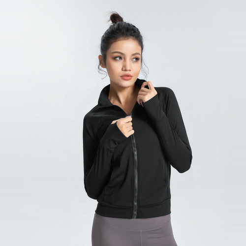 Cross-border sports jacket women's slimming tight elastic quick-drying yoga tops long-sleeved running training fitness clothes