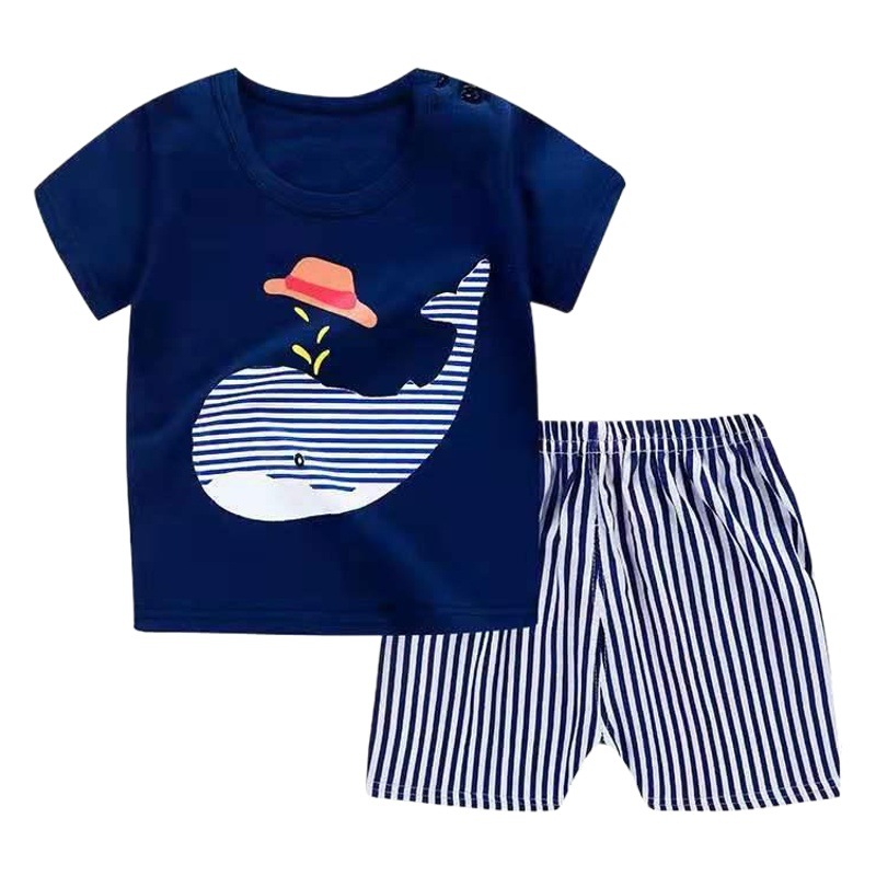 Summer Set Children's Short-sleeved Shorts Baby Girls' Home Clothes Baby T-shirt Boys Pajamas 0-1-2-3 Years Old